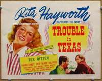 z280 TROUBLE IN TEXAS movie title lobby card R40s Tex Ritter, Rita Hayworth