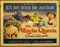 z282 VIRGIN QUEEN movie title lobby card '55 Bette Davis, Richard Todd