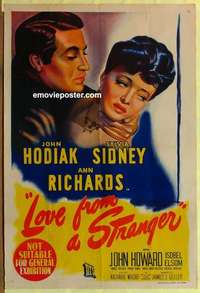 a105 LOVE FROM A STRANGER Aust one-sheet movie poster '47 Sylvia Sidney