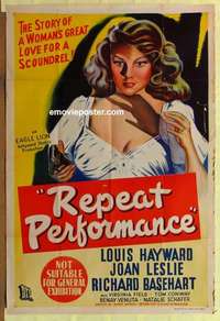 a114 REPEAT PERFORMANCE Aust one-sheet movie poster '47 sexy Joan Leslie!