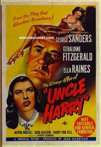 a119 STRANGE AFFAIR OF UNCLE HARRY Aust one-sheet movie poster '45 Sanders