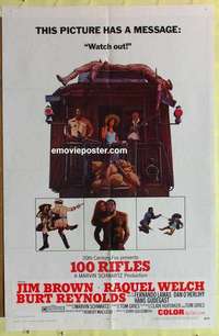 b003 100 RIFLES style A 1sh '69 Jim Brown, sexy Raquel Welch & Burt Reynolds on back of train!
