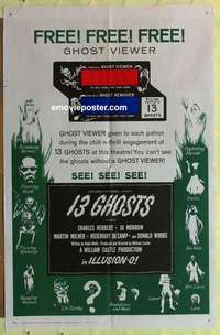 b005 13 GHOSTS green style 1sh '60 William Castle, great art of all the spooks, Ghost Viewer!