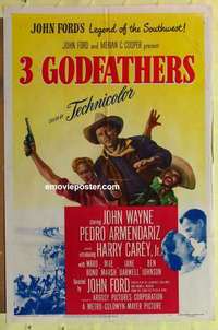 b013 3 GODFATHERS one-sheet movie poster '49 John Wayne, John Ford