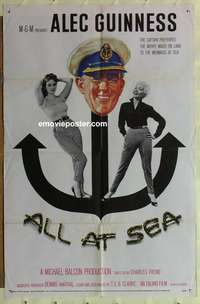 b070 ALL AT SEA one-sheet movie poster '58 captain Alec Guinness & babes!