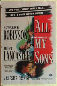 b072 ALL MY SONS one-sheet movie poster '48 Edward G Robinson, Lancaster