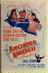 b090 ANCHORS AWEIGH one-sheet movie poster R55 Frank Sinatra, Kelly