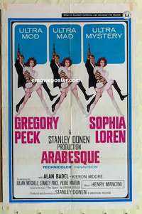 b108 ARABESQUE one-sheet movie poster '66 Gregory Peck, Sophia Loren