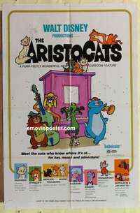 b110 ARISTOCATS one-sheet movie poster '71 Walt Disney feline cartoon!