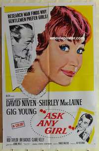 b118 ASK ANY GIRL one-sheet movie poster '59 David Niven, Shirley MacLaine