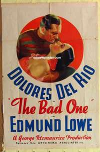 b142 BAD ONE one-sheet movie poster R30s Dolores Del Rio, Edmund Lowe
