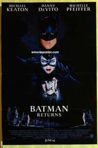 b163 BATMAN RETURNS advance one-sheet movie poster '92 Keaton, DeVito