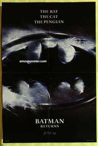 b162 BATMAN RETURNS #2 teaser one-sheet movie poster '92 signal in sky!