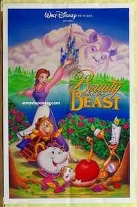 b182 BEAUTY & THE BEAST one-sheet movie poster '91 Walt Disney classic!