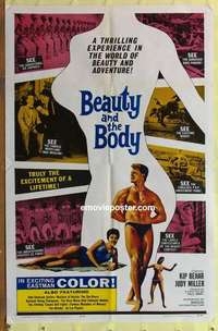 b183 BEAUTY & THE BODY one-sheet movie poster '63 sexy male beefcake!