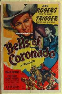 b194 BELLS OF CORONADO one-sheet movie poster '50 Roy Rogers, Dale Evans