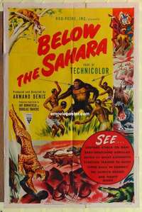 b196 BELOW THE SAHARA one-sheet movie poster '53 African safari!