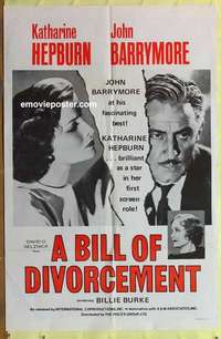 b231 BILL OF DIVORCEMENT one-sheet movie poster R60s John Barrymore