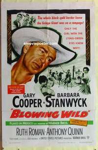 b250 BLOWING WILD one-sheet movie poster '53 Gary Cooper, Barbara Stanwyck