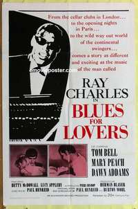 b255 BLUES FOR LOVERS one-sheet movie poster '65 Ray Charles playing piano!