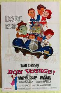 b261 BON VOYAGE one-sheet movie poster '62 Walt Disney, MacMurray, Wyman
