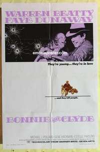 b263 BONNIE & CLYDE one-sheet movie poster '67 Warren Beatty, Faye Dunaway