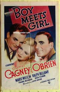 b277 BOY MEETS GIRL one-sheet movie poster '38 James Cagney, Pat O'Brien