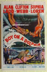 b278 BOY ON A DOLPHIN one-sheet movie poster '57 Alan Ladd, Sophia Loren