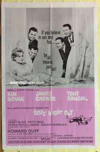 b280 BOYS' NIGHT OUT one-sheet movie poster '62 Garner, sexy Kim Novak!
