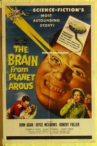 b281 BRAIN FROM PLANET AROUS one-sheet movie poster '57 Agar, wild sci-fi!