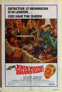 b282 BRANNIGAN #1 one-sheet movie poster '75 John Wayne fighting!