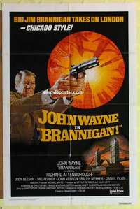 b283 BRANNIGAN #2 one-sheet movie poster '75 John Wayne pointing gun!