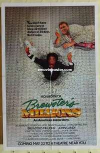 b290 BREWSTER'S MILLIONS advance one-sheet movie poster '85 Pryor, Candy