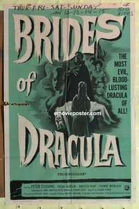 b291 BRIDES OF DRACULA one-sheet movie poster '60 Hammer, Peter Cushing