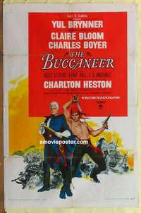 b303 BUCCANEER one-sheet movie poster '58 Brynner, Heston, Bloom, Boyer