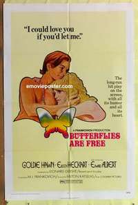 b319 BUTTERFLIES ARE FREE one-sheet movie poster '72 Goldie Hawn, Albert