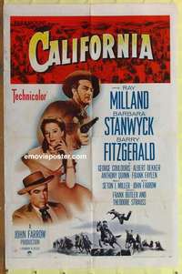 b324 CALIFORNIA one-sheet movie poster R58 Ray Milland, Barbara Stanwyck