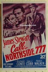 b327 CALL NORTHSIDE 777 one-sheet movie poster R60s Jimmy Stewart
