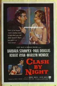 b393 CLASH BY NIGHT one-sheet movie poster '52 early Marilyn Monroe!