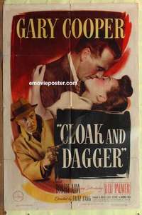 b401 CLOAK & DAGGER one-sheet movie poster '46 Gary Cooper, Lilli Palmer