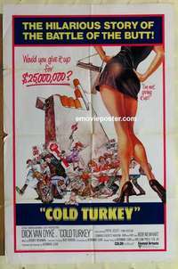 b408 COLD TURKEY one-sheet movie poster '71 town quits smoking!