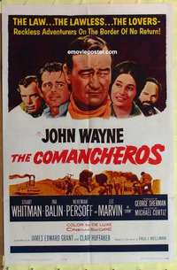 b412 COMANCHEROS one-sheet movie poster '61 John Wayne, Lee Marvin, Curtiz