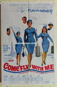 b414 COME FLY WITH ME one-sheet movie poster '63 Dolores Hart, Hugh O'Brian