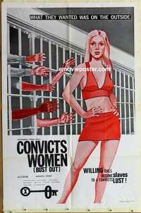 b431 CONVICTS WOMEN one-sheet movie poster '70 wild convicts & girl image!