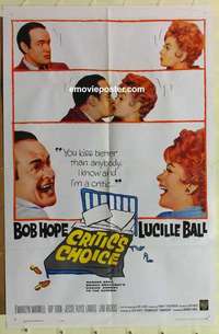 b457 CRITIC'S CHOICE one-sheet movie poster '63 Bob Hope, Lucille Ball