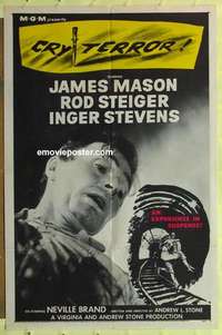 b462 CRY TERROR one-sheet movie poster '58 James Mason, Rod Steiger