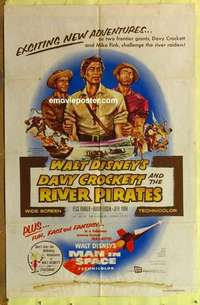 b487 DAVY CROCKETT & THE RIVER PIRATES one-sheet movie poster '56 Parker