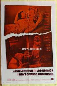 b496 DAYS OF WINE & ROSES one-sheet movie poster '63 Jack Lemmon, Remick
