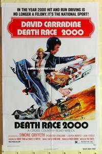 b507 DEATH RACE 2000 one-sheet movie poster '75 Roger Corman, Carradine