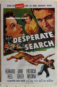 b522 DESPERATE SEARCH one-sheet movie poster '52 Jane Greer, Howard Keel